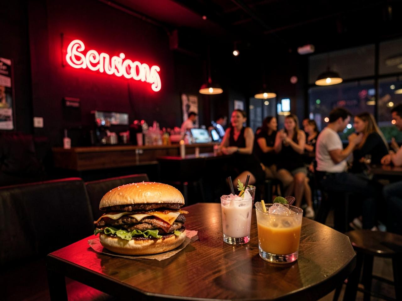 Café and bar at Airobowl with burgers, shakes and cocktails